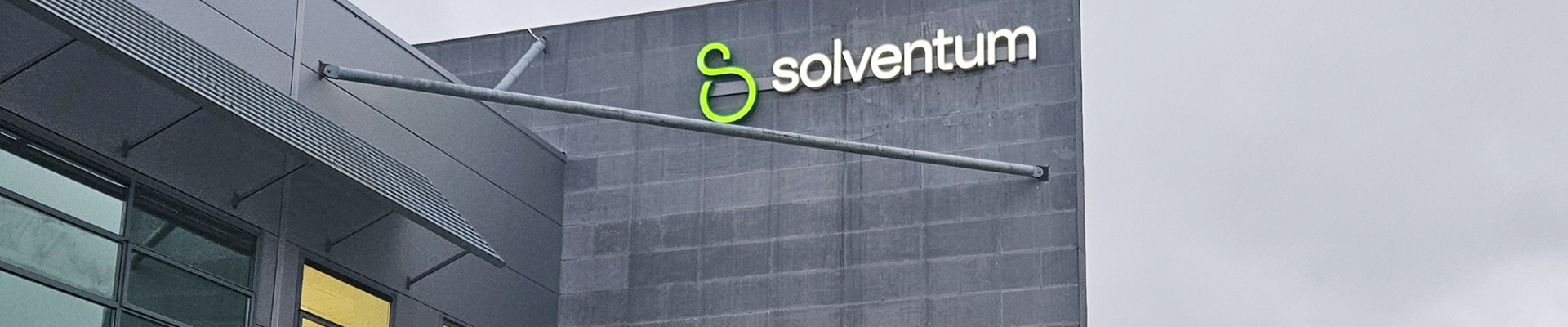 The new external corporate identity signage for Solventum, the new healthcare spin-off from 3M Group.