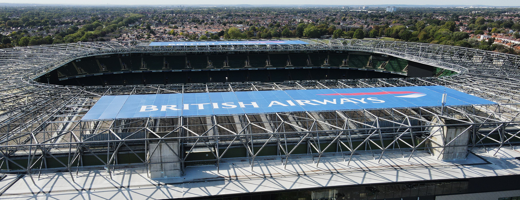 A technically challenging aerial banner installation on RFU Twickenham’s iconic London rugby stadium by Pearce Signs